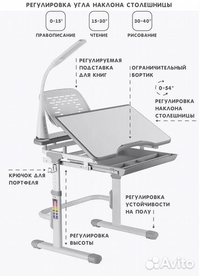 Растущая детская парта и регулируемый стул