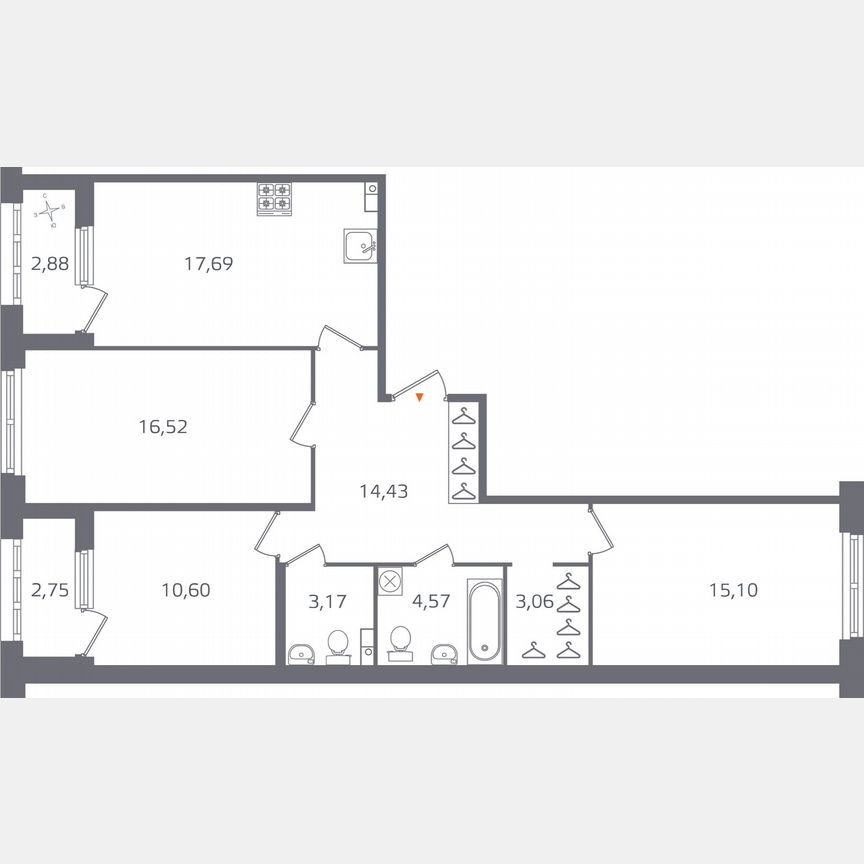 3-к. квартира, 88 м², 2/10 эт.
