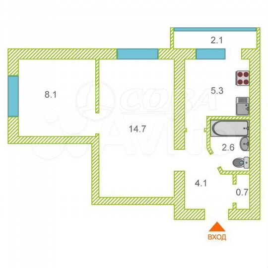 2-к. квартира, 35,5 м², 4/5 эт.