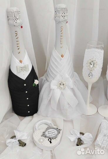 Украшения на бутылки шампанского Жених и Невеста