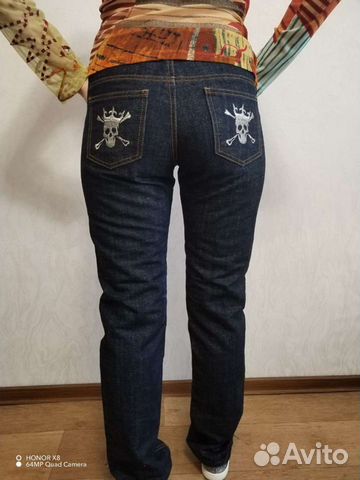 Y2K джинсы с люрексом вышивкой череп 46-48 размер объявление продам