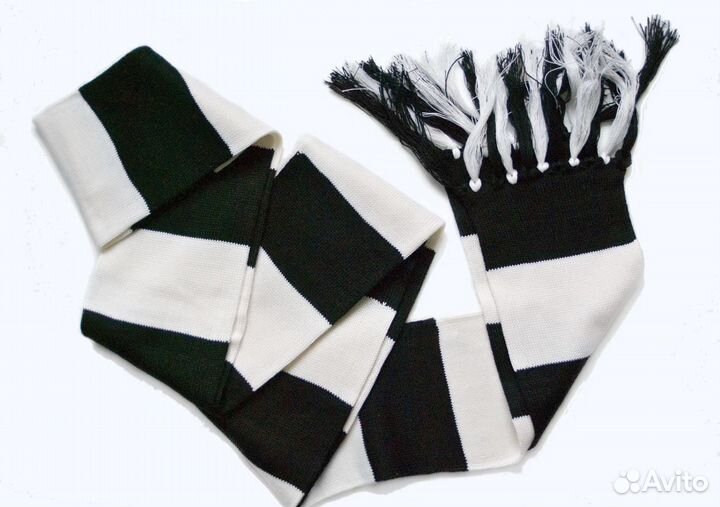 Шарф черно белый вязаный в широкую полоску