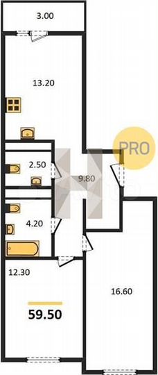 2-к. квартира, 59,5 м², 16/19 эт.