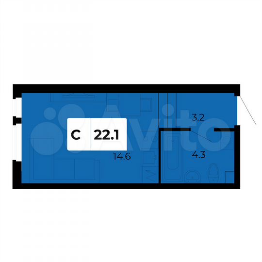 Квартира-студия, 22,1 м², 1/17 эт.