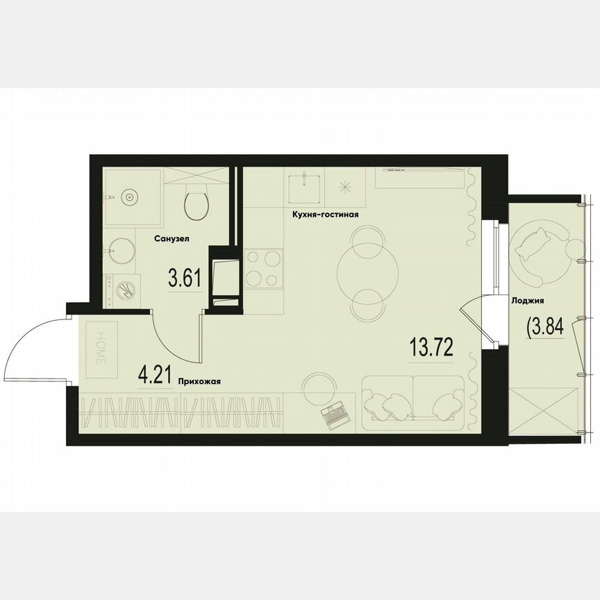 Квартира-студия, 23,8 м², 9/12 эт.