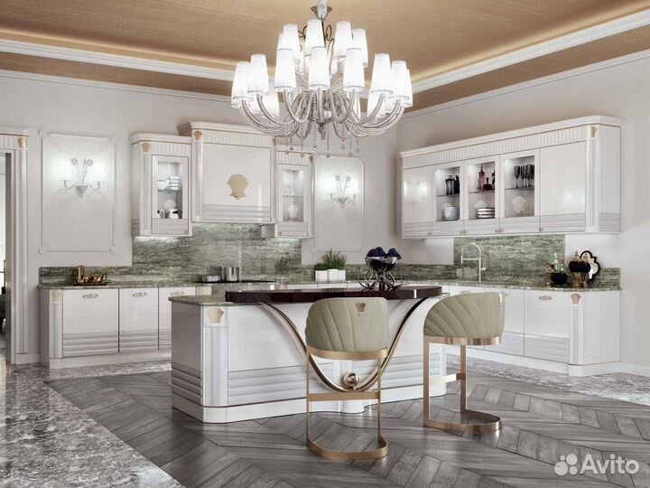 Кухня белая прямая угловая