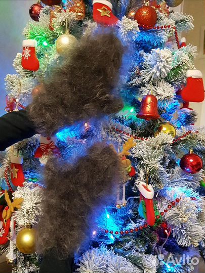 Варежки Супер толстые теплые серые пуховые из козы