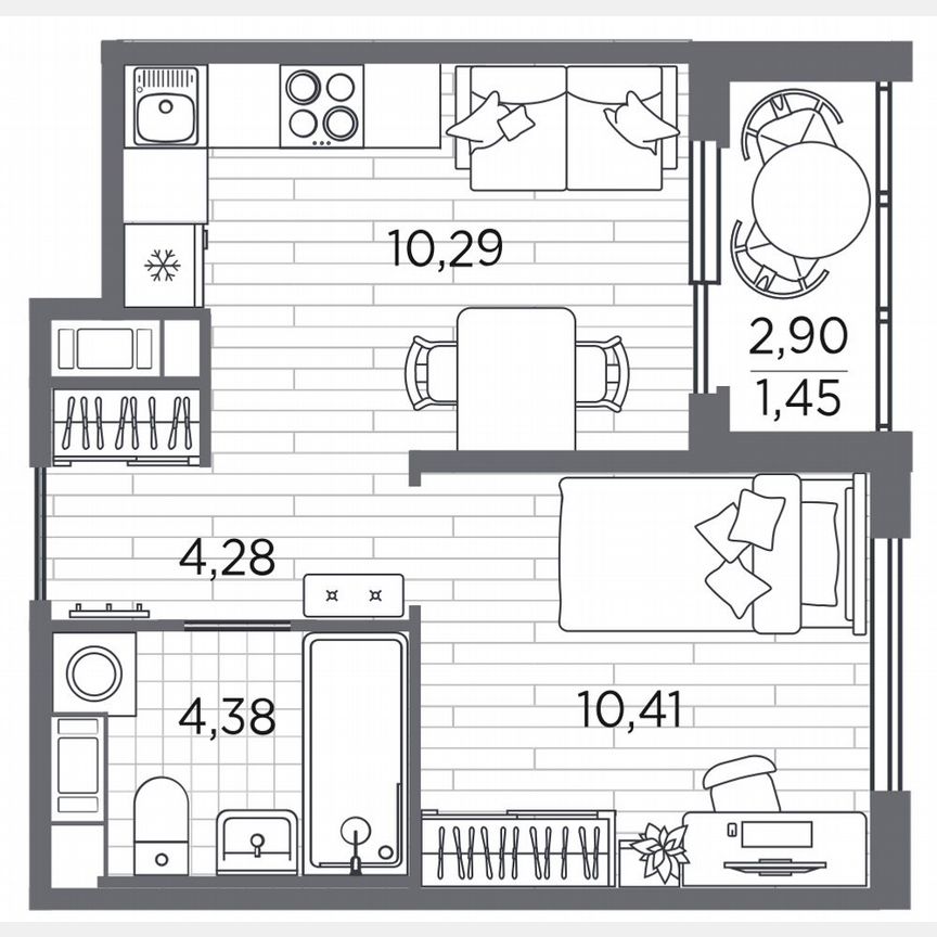 1-к. квартира, 30,8 м², 2/5 эт.