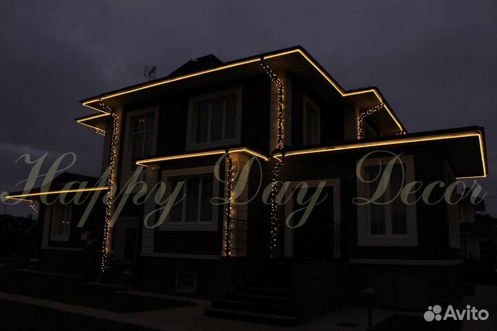 Новогоднее оформление домов гирляндами