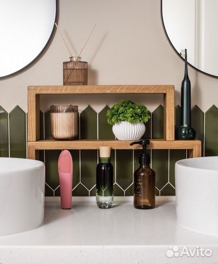Полка для ванной деревянная