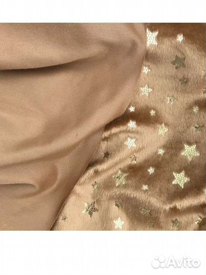 Плюш коричневый с фольгированием звезды