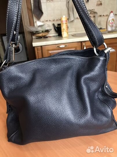 Сумка из натуральной кожи. Серо-синяя. Новая