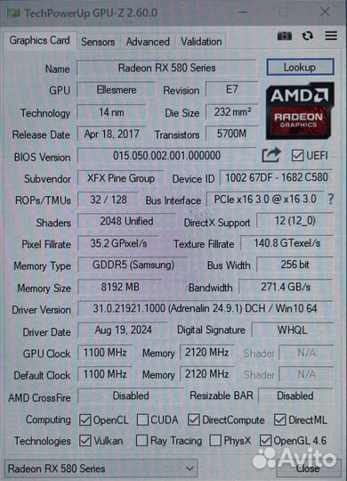 RX 570 4GB asus ROG strix Видеокарта