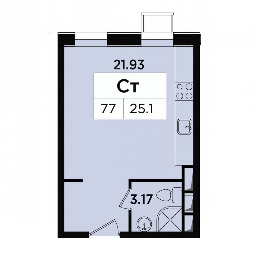 Апартаменты-студия, 25,1 м², 5/18 эт.
