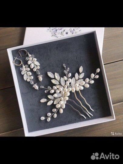 Свадебное украшение комплект гребень и серьги