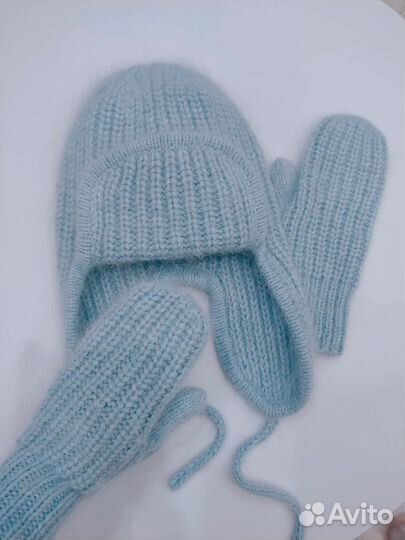 Новая шапка ушанка варежки снуд бактус пух норки