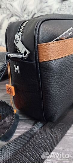 Мужская кожаная сумка Hermes cross black новая