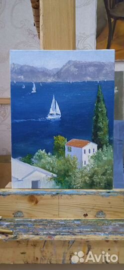 Картина маслом лодка в море