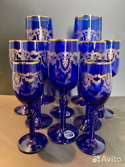 Набор бокалов Богемия кобальт позолота