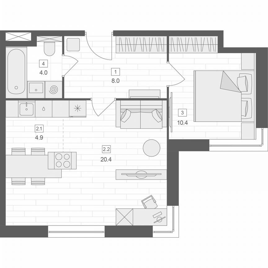 1-к. апартаменты, 47,7 м², 9/10 эт.