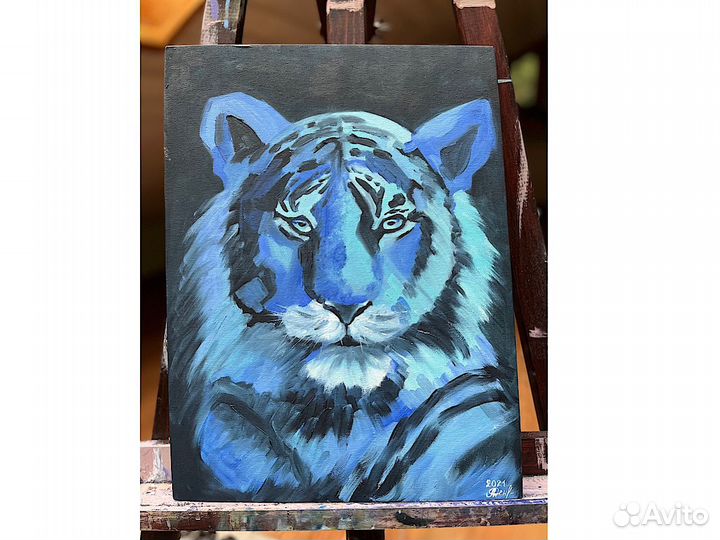 Голубой тигр. Размеры: 30 см x 40 см