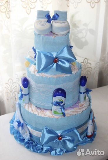 Подарок на выписку / гендер пати торт из памперсов