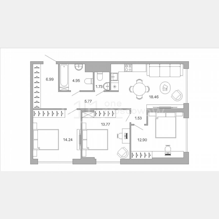 3-к. квартира, 80,3 м², 22/51 эт.