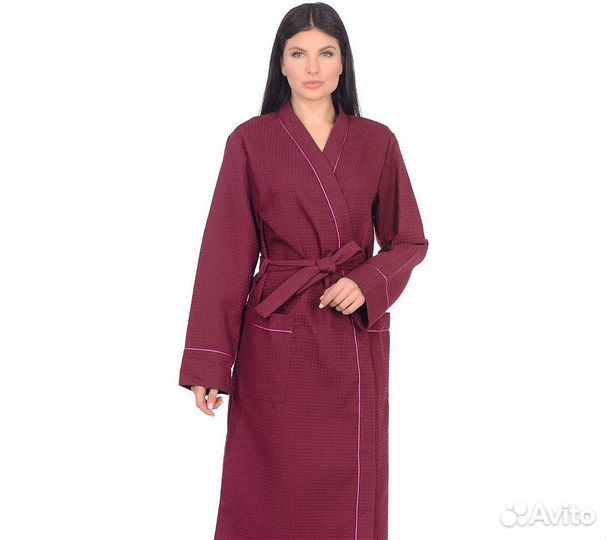 Халат вафельный Home One с кантом бордо 46