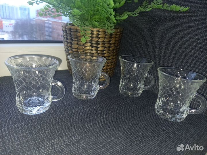 Хрустальные чашки с ручками, 4 шт