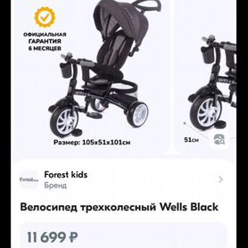 Велосипед трёхколёсный Wells Black