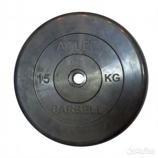Диск обрезиненный 15 кг Barbell Atlet (чёрный)