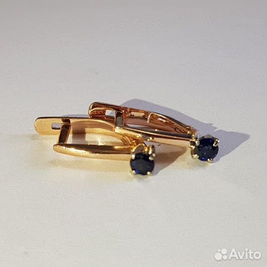 Золотые серьги с натур сапфирами