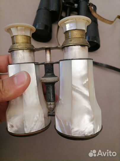 Старинный коллекционный бинокль. перламутр латунь