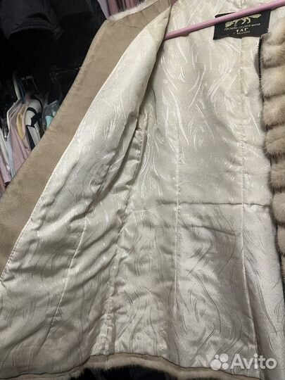 Полушубок норка с коротким рукавом + перчатки