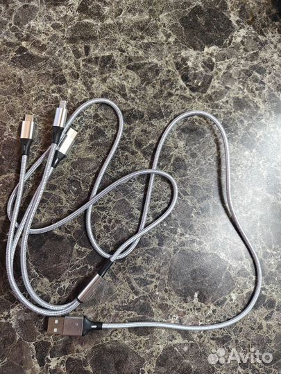 Кабель в оплётке 3 в 1 type c, lighting, micro usb