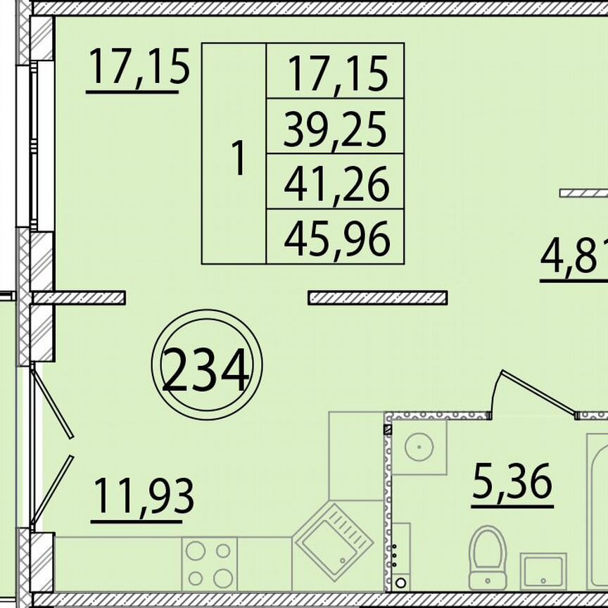 1-к. квартира, 39,3 м², 1/4 эт.