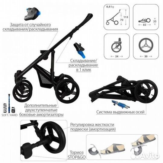 Коляска Bebetto magnum prima 2в1 (белая экокожа)