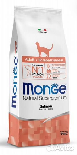 Корм для кошек monge с лососем 10 кг