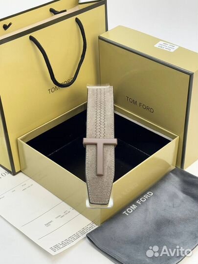 Мужской Кожаный ремень Tom Ford Бежевый