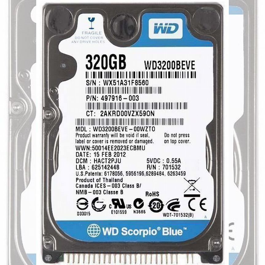 [WD3200BEVE] Жесткий Диск Western Digital 320gb Sata Wd3200beve