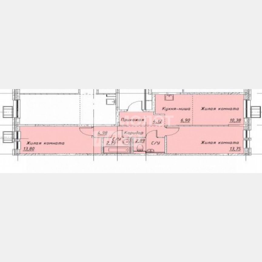 2-к. квартира, 59,6 м², 6/17 эт.