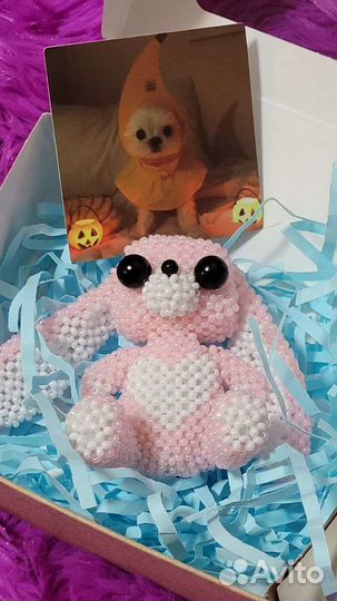 Зайчик из бисера(амигуруми)