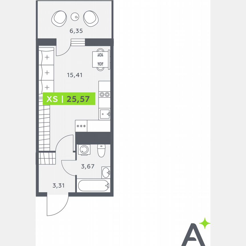 Квартира-студия, 24,1 м², 12/12 эт.