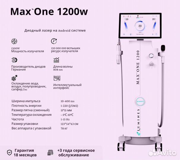 Диодный лазер для эпиляции люминес MaxOne 1200