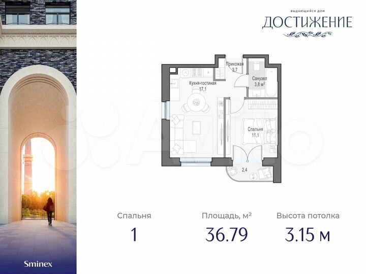 1-к. квартира, 36,8 м², 15/28 эт.