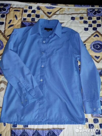 Рубашки 134, голубые, синяя+брюки