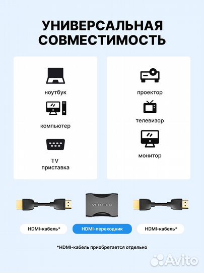 Hdmi 2.0 мама-мама переходник соединитель Vention
