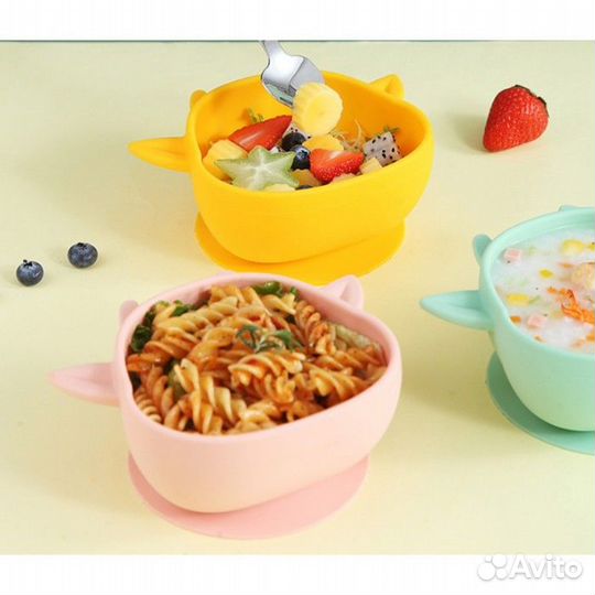 2 шт. Тарелка детская на присоске, силиконовая, цв