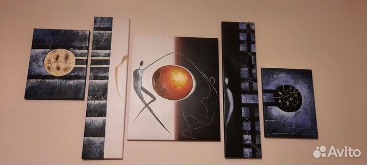 Картина маслом, модульная, ручной работы на холсте