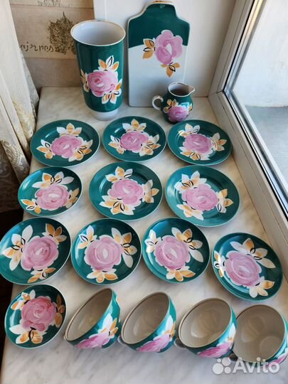 Красивый нежный сервиз агашки бирюзовое крытье